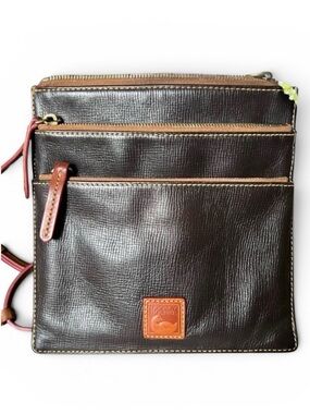 Dooney & Bourke Florentine Leather Triple Zip Crossbody Bag Purse Brown Black